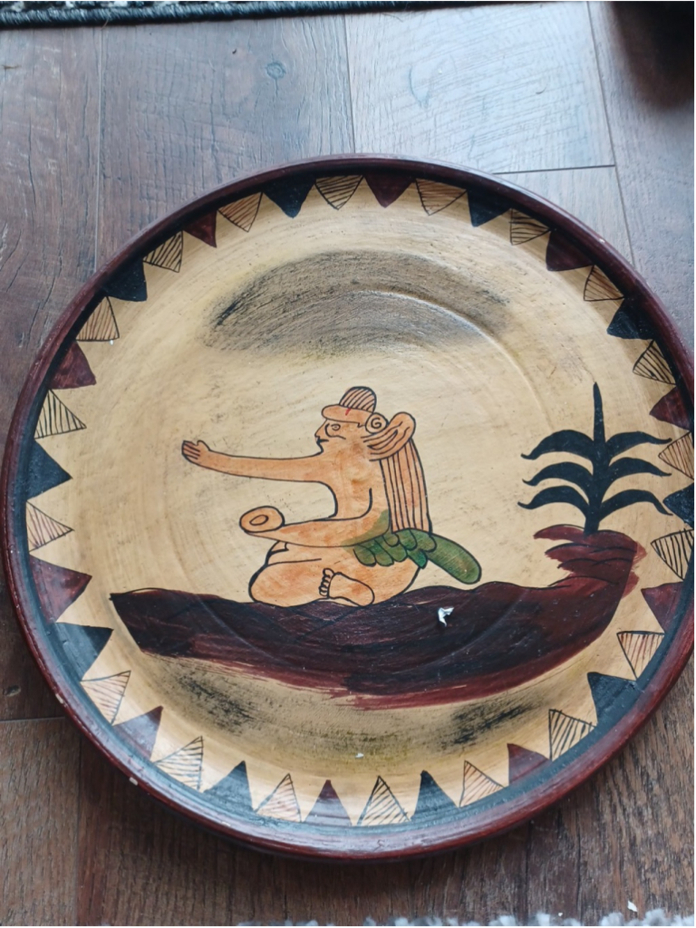 Pre Columbian Style South American Mayan Pottery Polychrome Large Dish